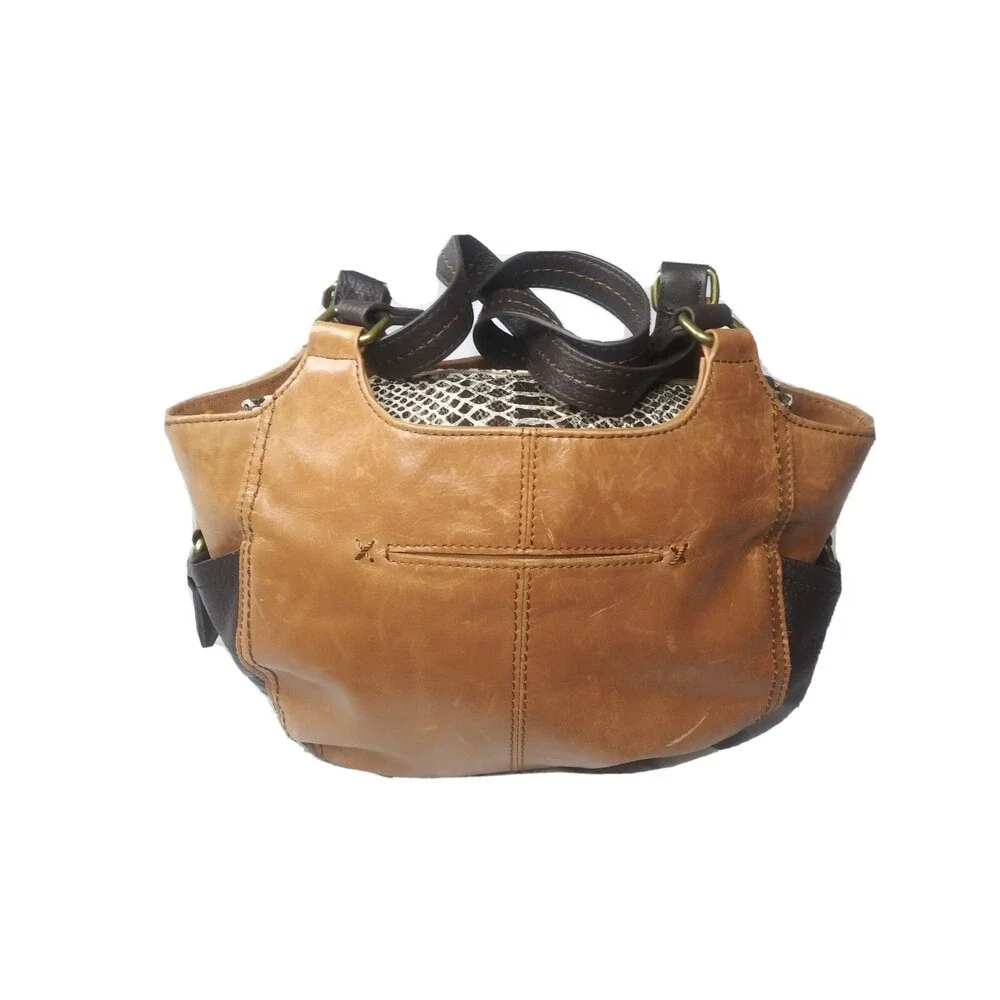 The Sak Kendra Glazed Leather Handbag Brown Satchel Shoulder Tote Purse.